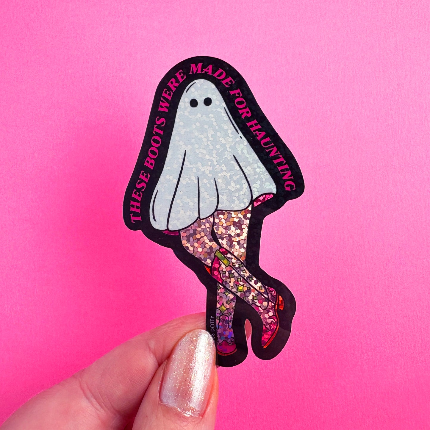 Haunting Boots Glitter Ghost Sticker