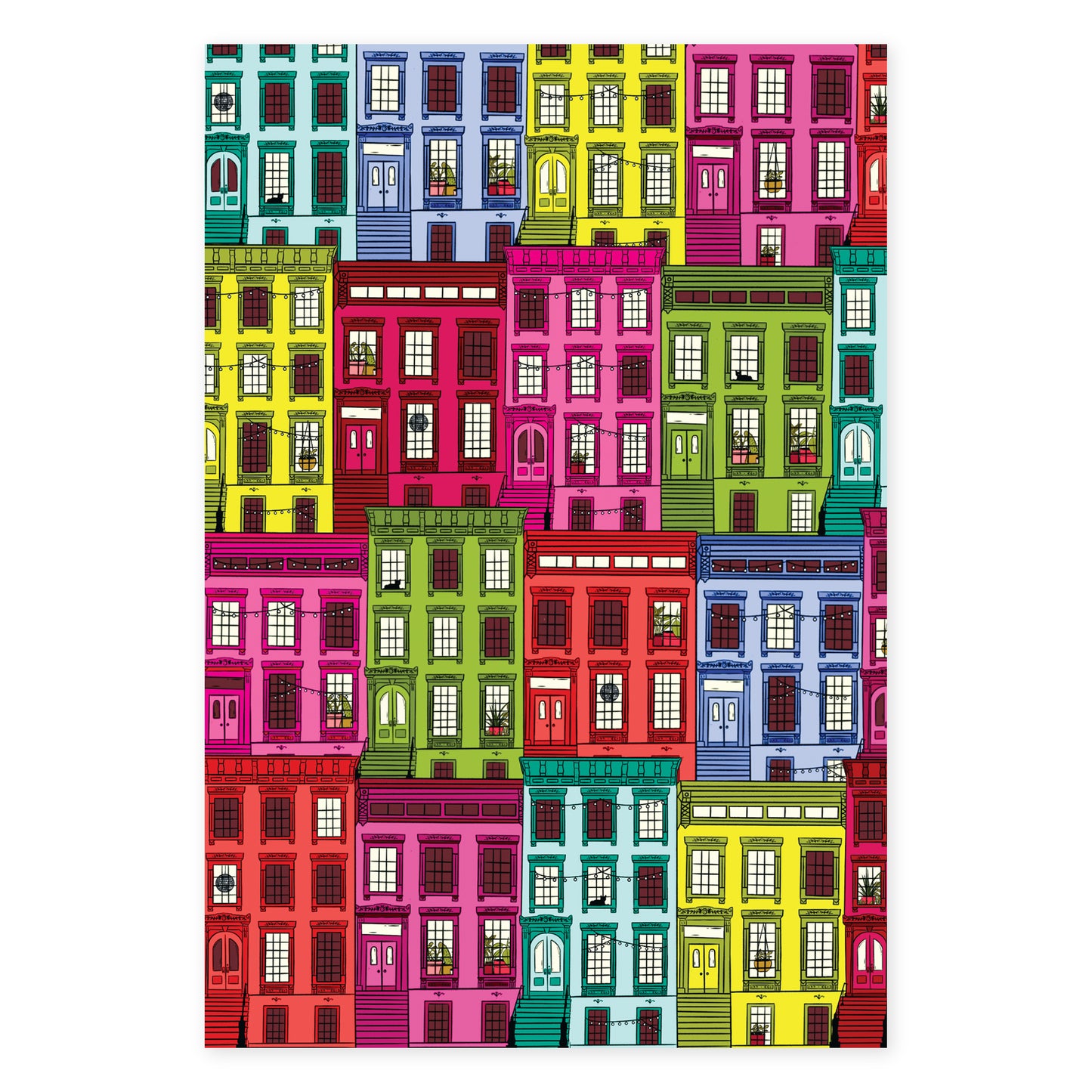 Brownstones Patterned Postcard