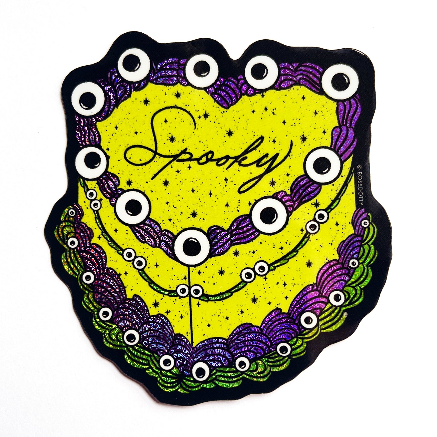 Spooky Heart Cake Glitter Sticker