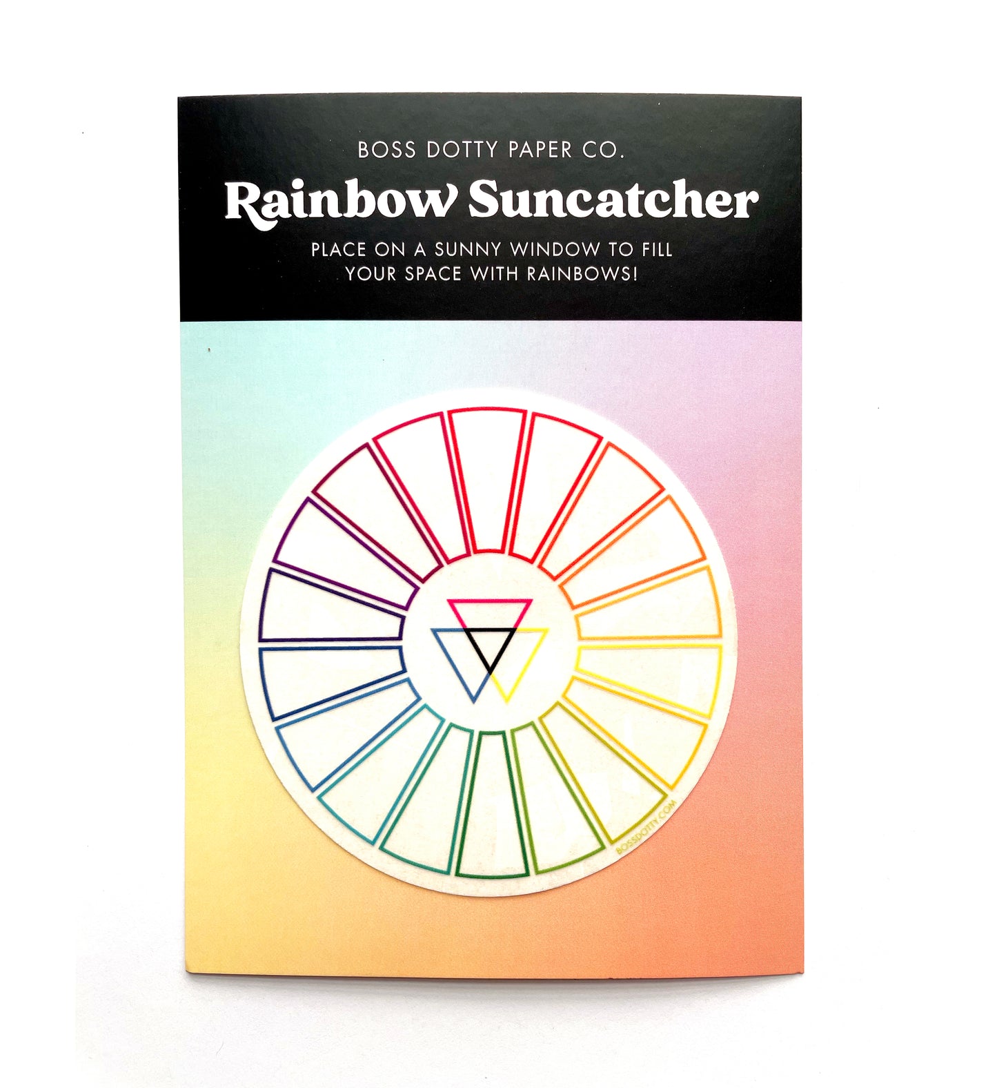 Color Wheel Rainbow Suncatcher Sticker on backing card