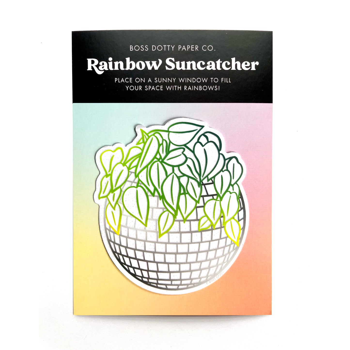 Disco Ball Planter Suncatcher Sticker on backing card