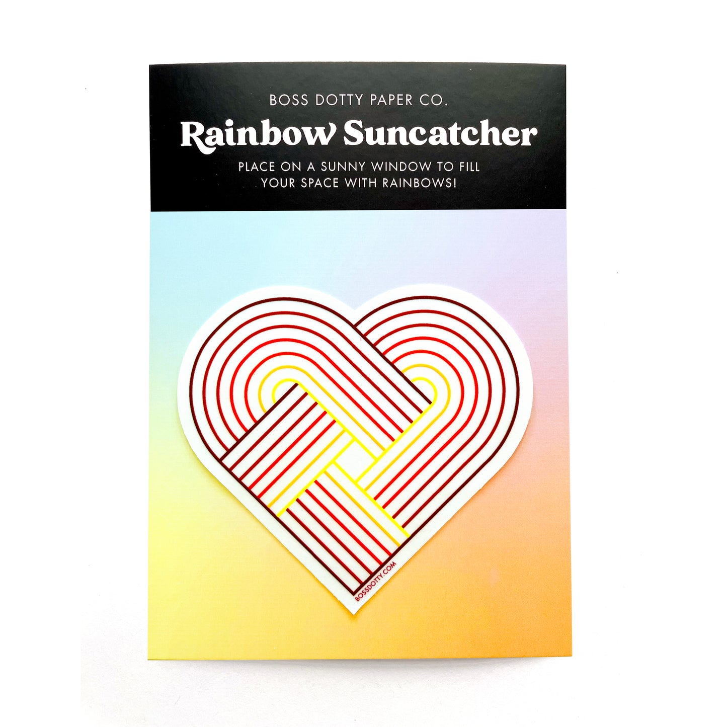 Rainbow Heart Suncatcher Sticker on backing card