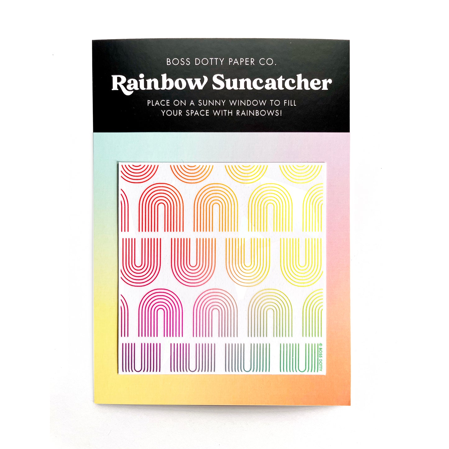 Rainbow Suncatcher Sticker on backing card