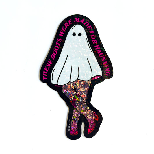 Haunting Boots Glitter Ghost Sticker