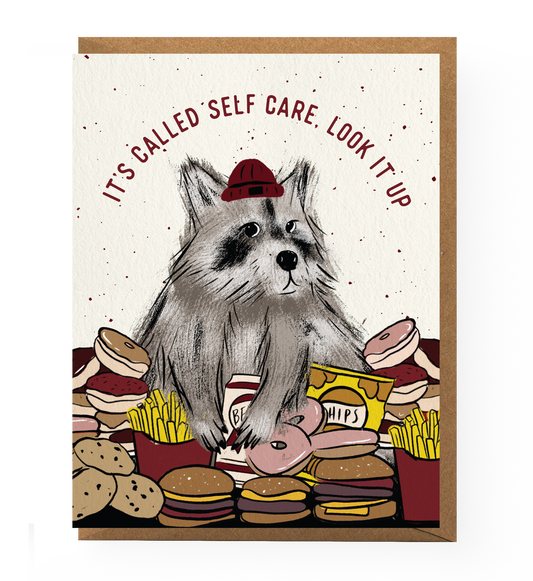 Self Care Raccoon Card