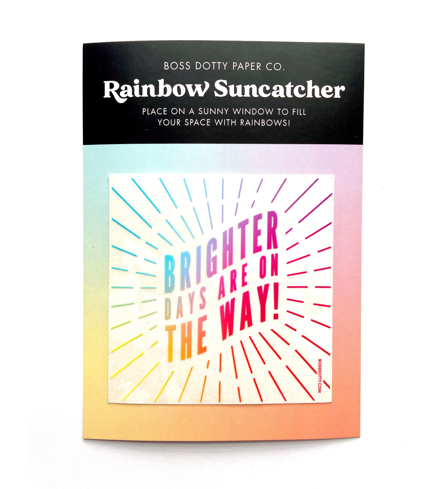 Brighter Days Suncatcher Sticker on a backing card