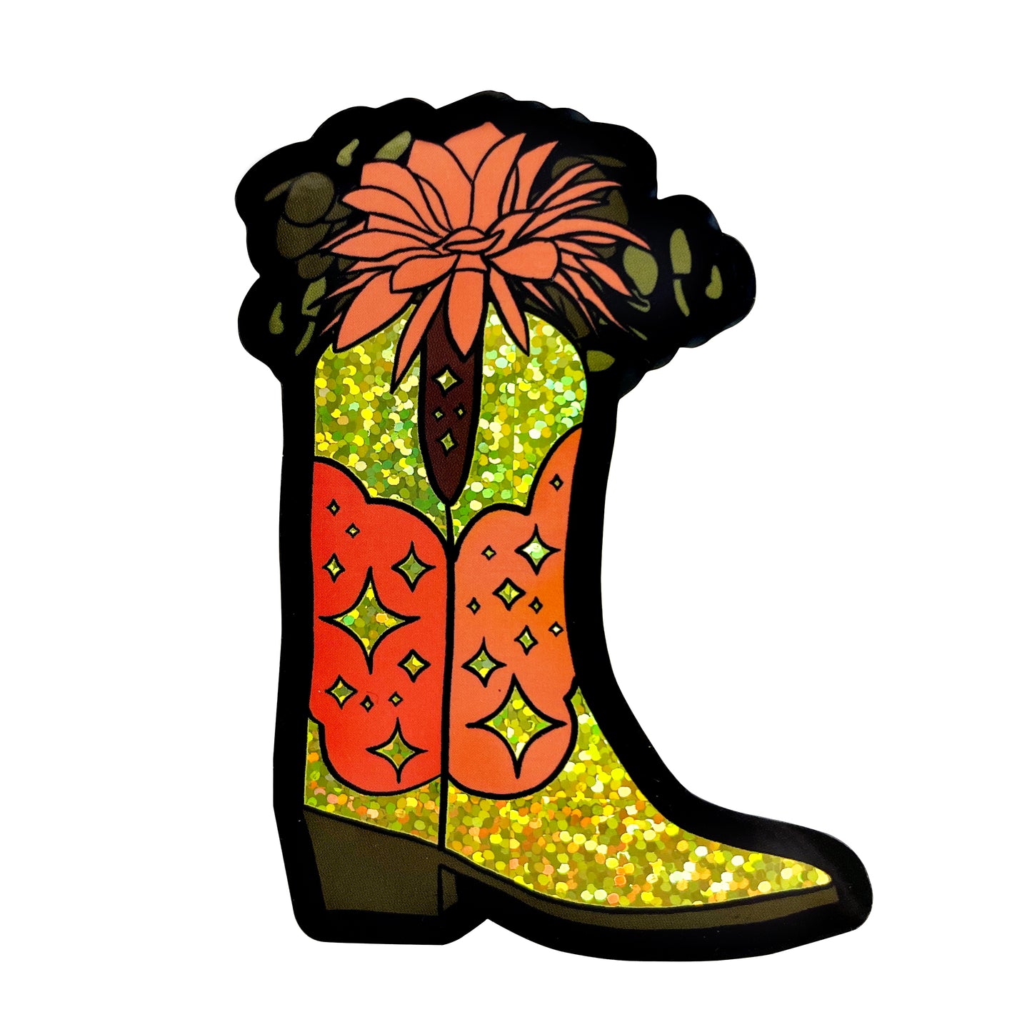 Floral Boot Glitter Sticker