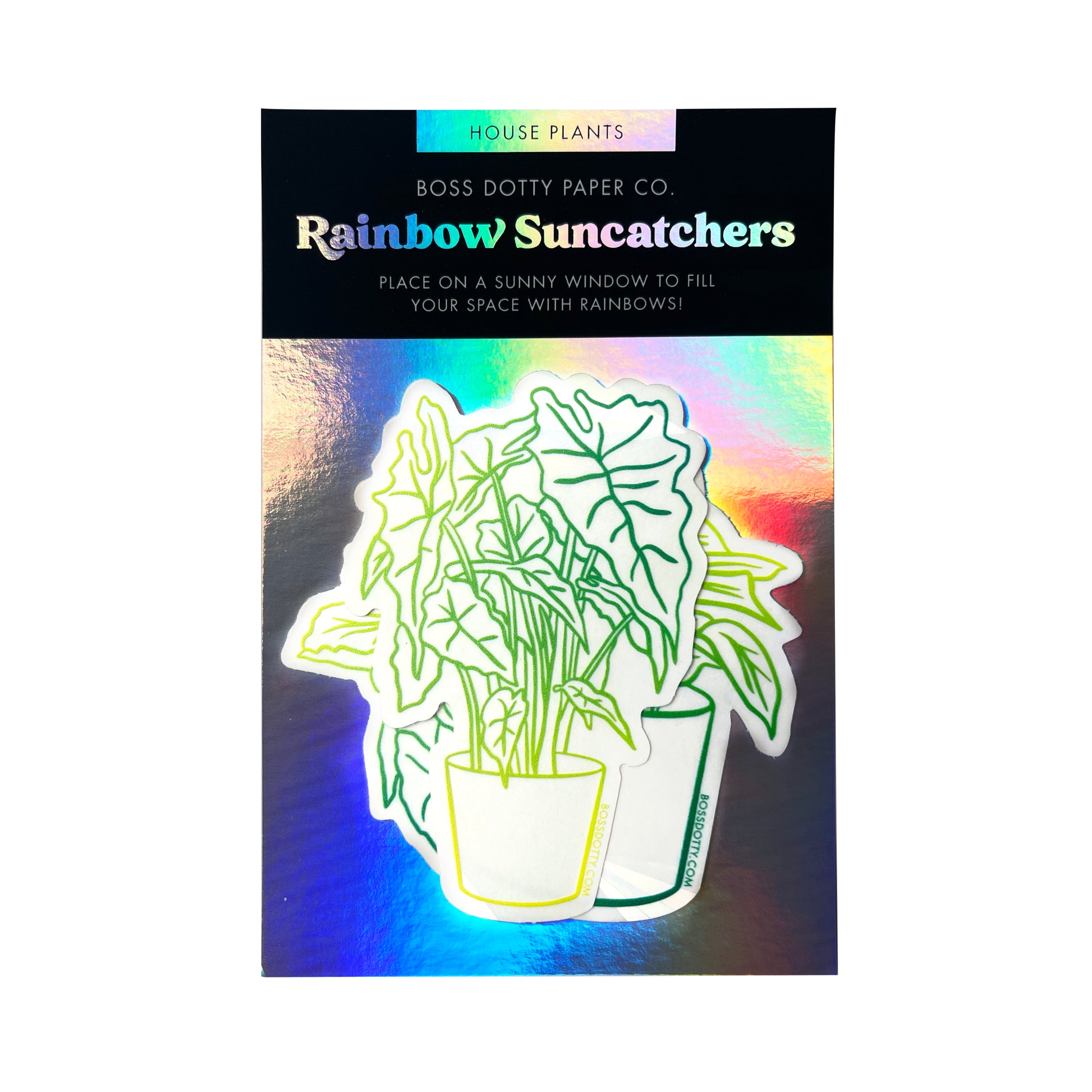 House Plant Suncatcher Stickers on a backing card