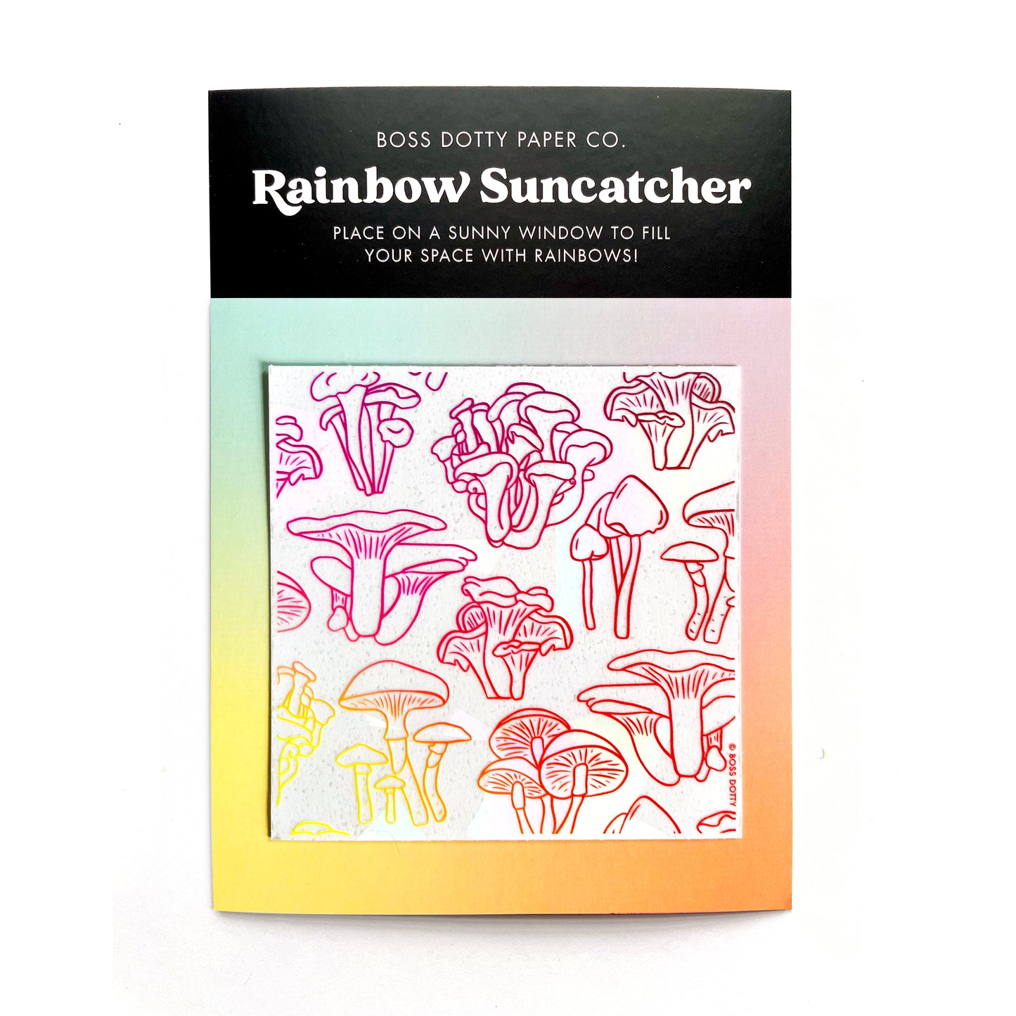 Mushroom Suncatcher Sticker on backing card