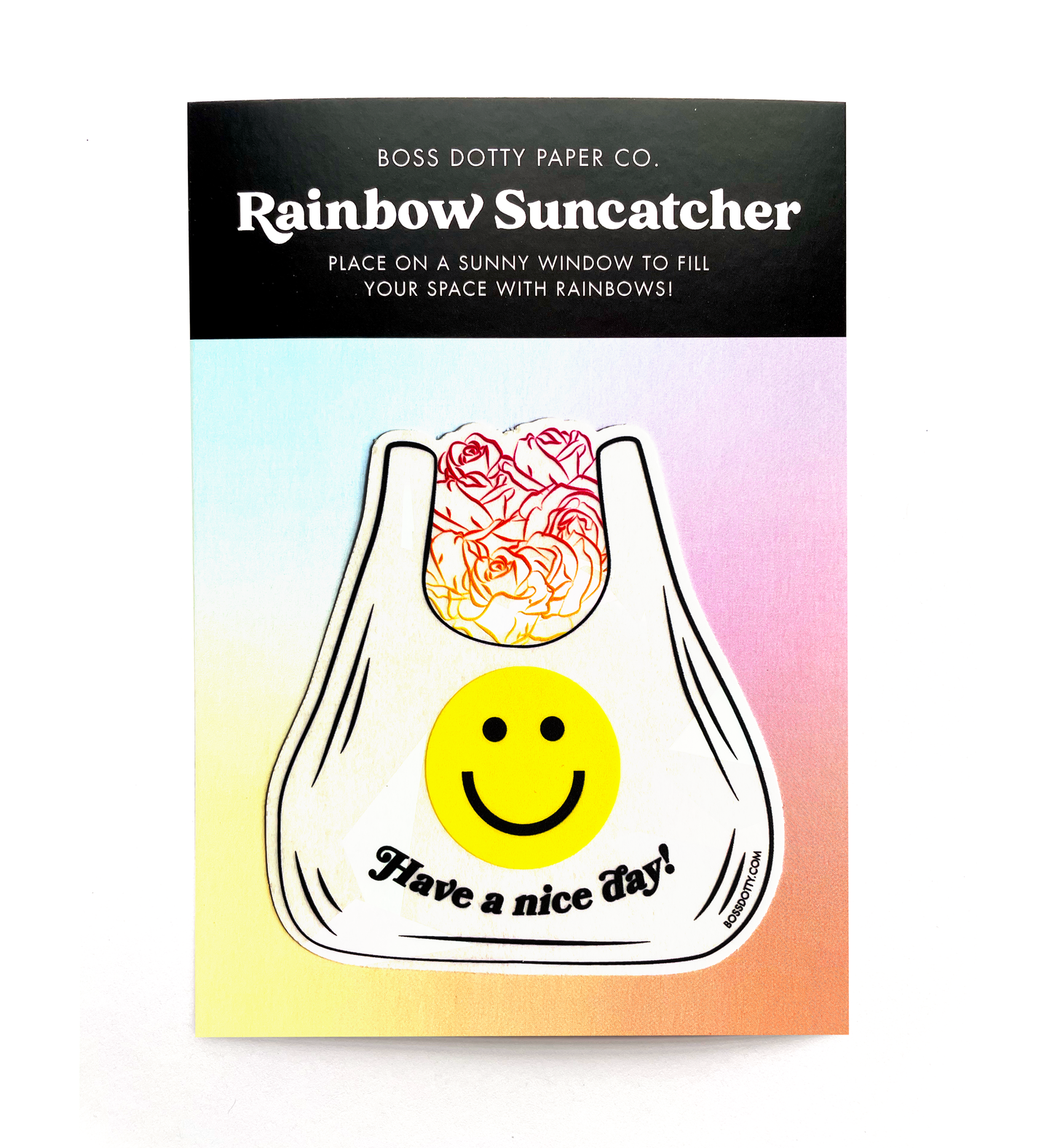 Rainbow Suncatcher Sticker on backing card